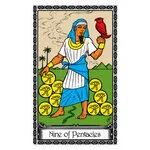 Mystical illustration representing Nine of Pentacles