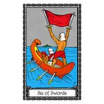 Mystical illustration representing Six of Swords