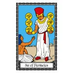 Mystical illustration representing Six of Pentacles