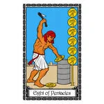 Mystical illustration representing Eight of Pentacles